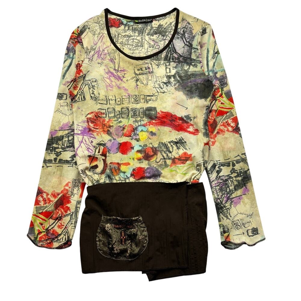 Vintage Double Jeu Euro Mesh Wrap Top Made in France Women's Small Y2K Grunge